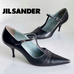 JIL SANDER Black Leather T-Strap Pumps Heels Pointed Toe Size 9 READ